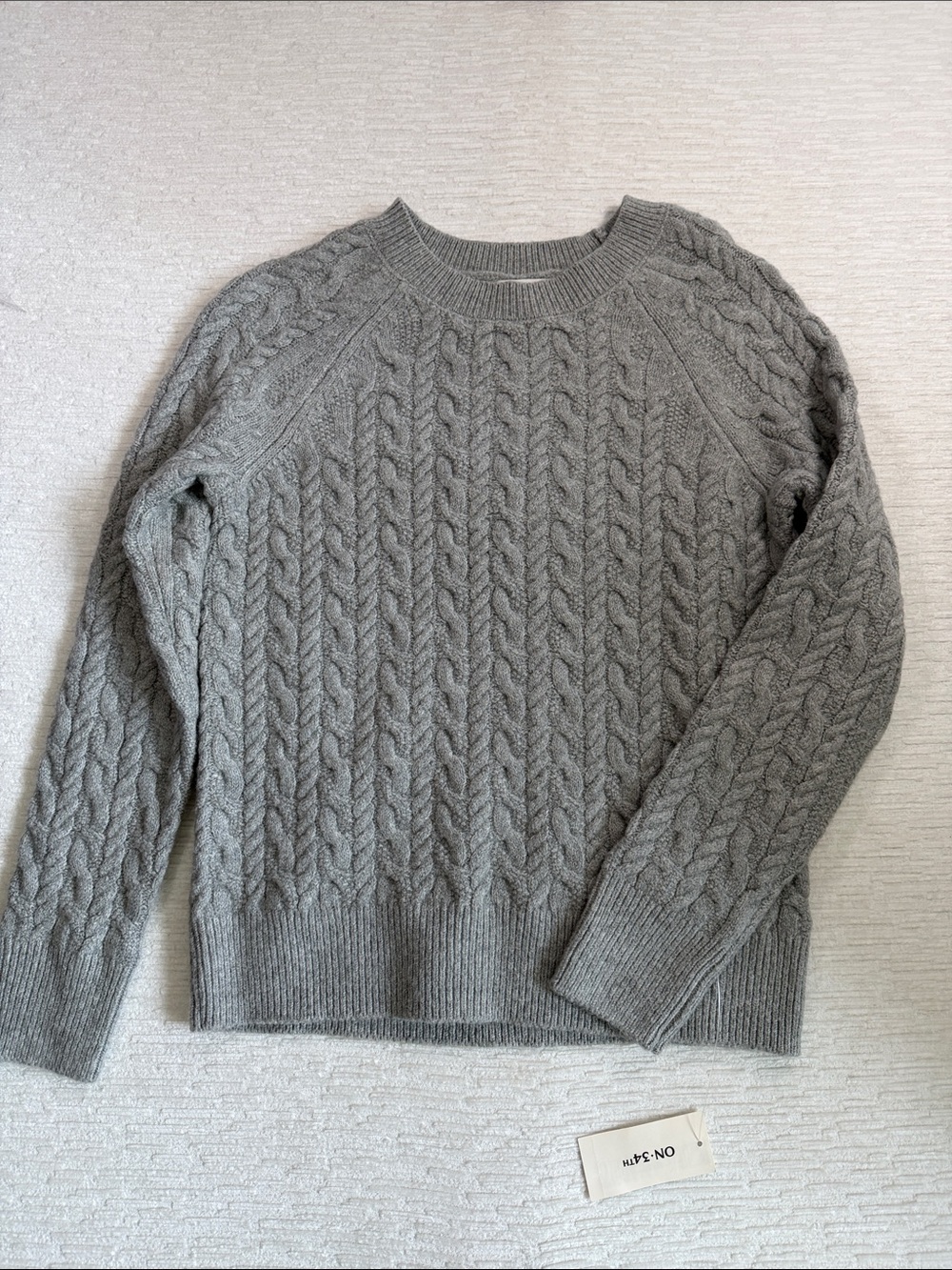 Women's Grey Cable Crewneck Sweater - Soft Knit